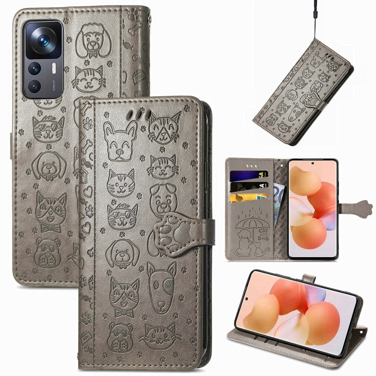 Cat and Dog Embossed Leather Phone Case, For Xiaomi 12T / Redmi K50 Ultra