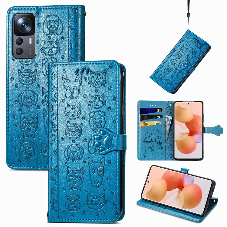 Cat and Dog Embossed Leather Phone Case, For Xiaomi 12T / Redmi K50 Ultra