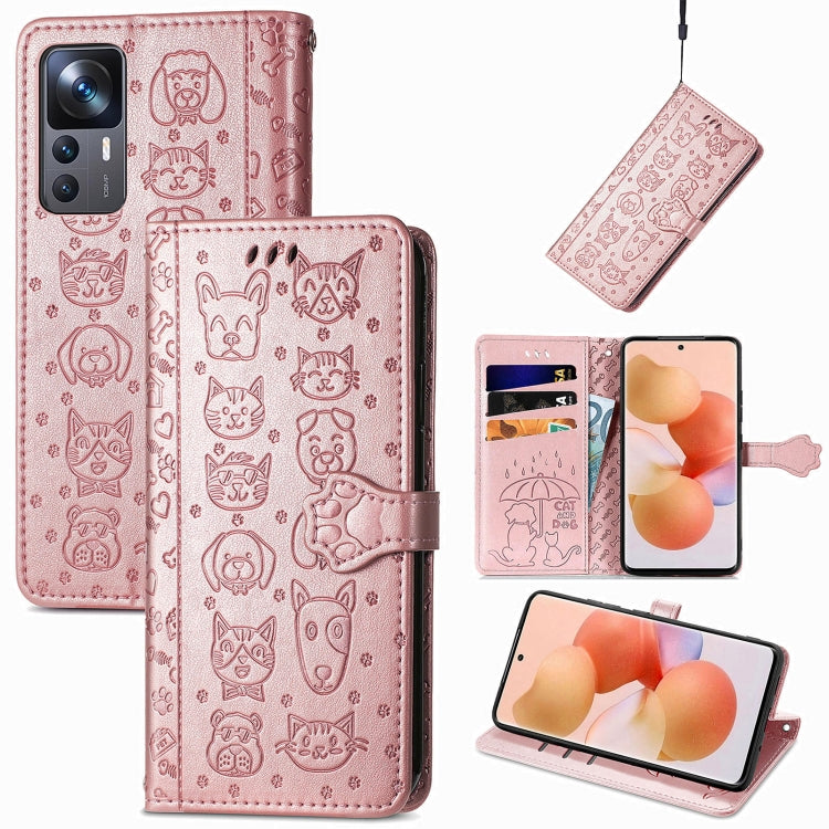 Cat and Dog Embossed Leather Phone Case, For Xiaomi 12T / Redmi K50 Ultra