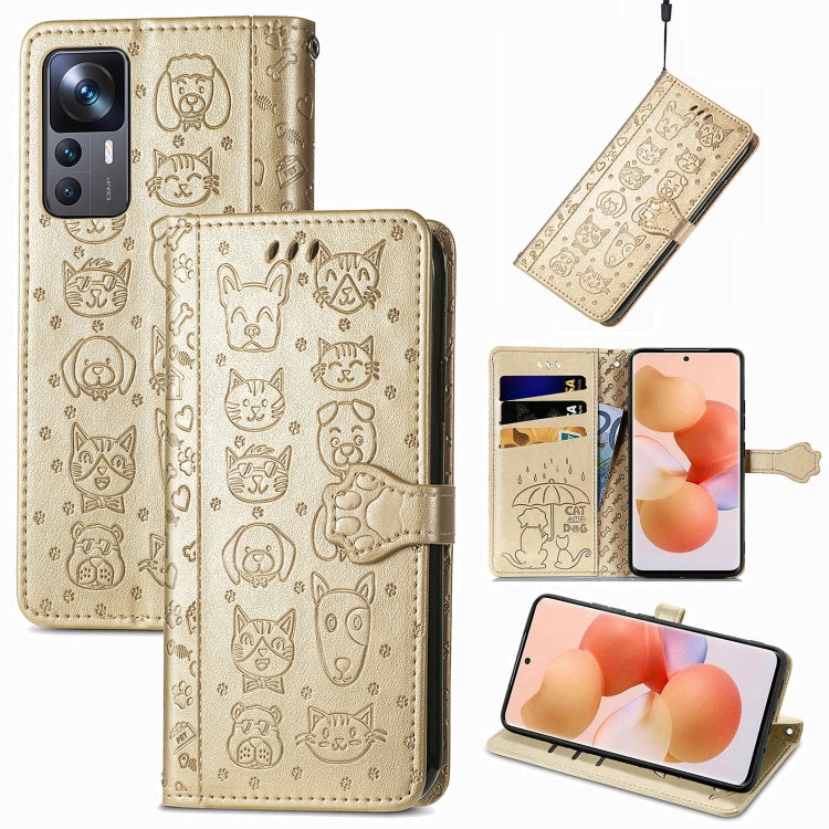 Cat and Dog Embossed Leather Phone Case, For Xiaomi 12T / Redmi K50 Ultra