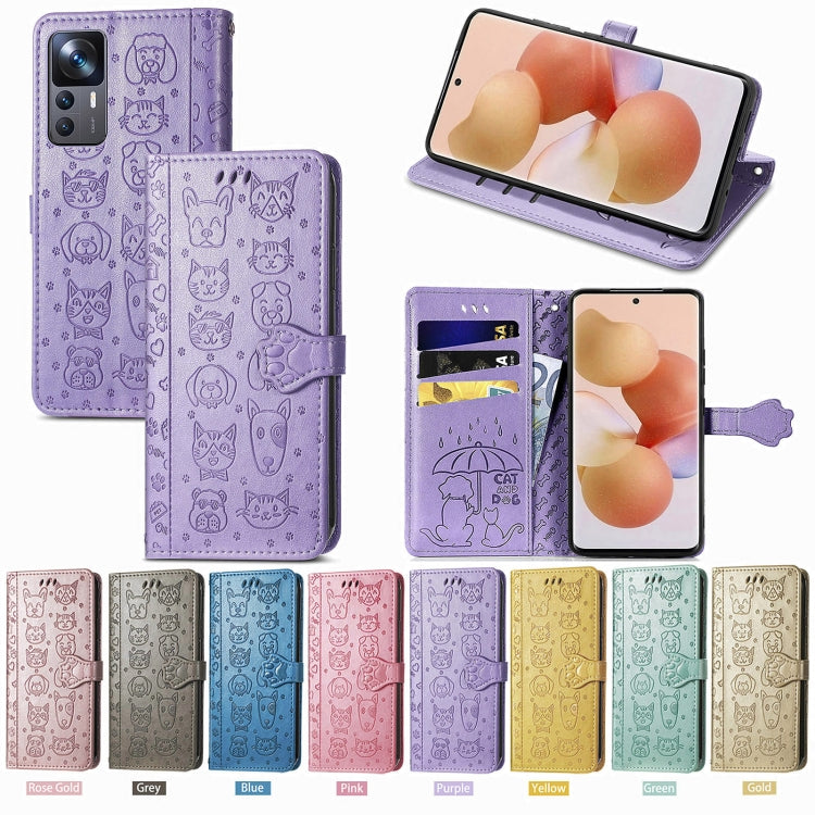 Cat and Dog Embossed Leather Phone Case, For Xiaomi 12T / Redmi K50 Ultra