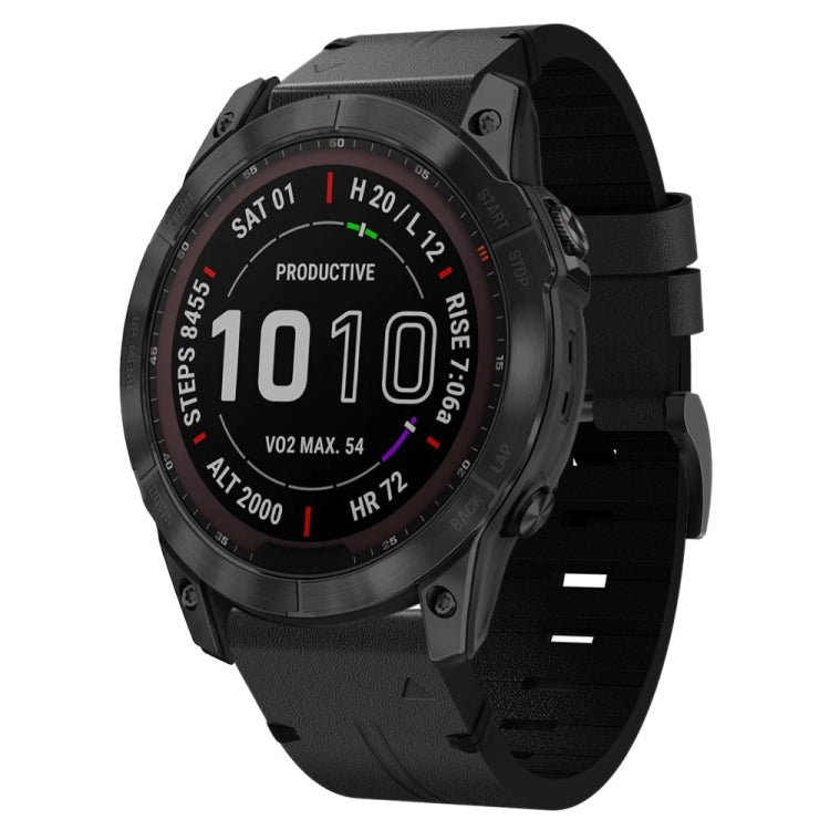 26mm Leather Steel Buckle Watch Band, For Garmin Fenix 3 HR, For Garmin Enduro, For Garmin Fenix 6X Sapphire, For Garmin Fenix 7X Solar, For Garmin Descent MK 2, For Garmin Tactix 7, For Garmin Fenix 6X, For Garmin Fenix 5X Sapphire
