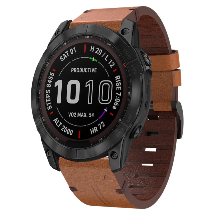 26mm Leather Steel Buckle Watch Band, For Garmin Fenix 3 HR, For Garmin Enduro, For Garmin Fenix 6X Sapphire, For Garmin Fenix 7X Solar, For Garmin Descent MK 2, For Garmin Tactix 7, For Garmin Fenix 6X, For Garmin Fenix 5X Sapphire