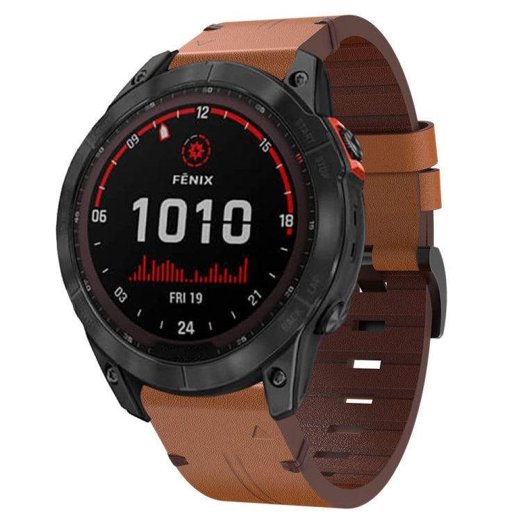 26mm Leather Steel Buckle Watch Band, For Garmin Fenix 3 HR, For Garmin Enduro, For Garmin Fenix 6X Sapphire, For Garmin Fenix 7X Solar, For Garmin Descent MK 2, For Garmin Tactix 7, For Garmin Fenix 6X, For Garmin Fenix 5X Sapphire