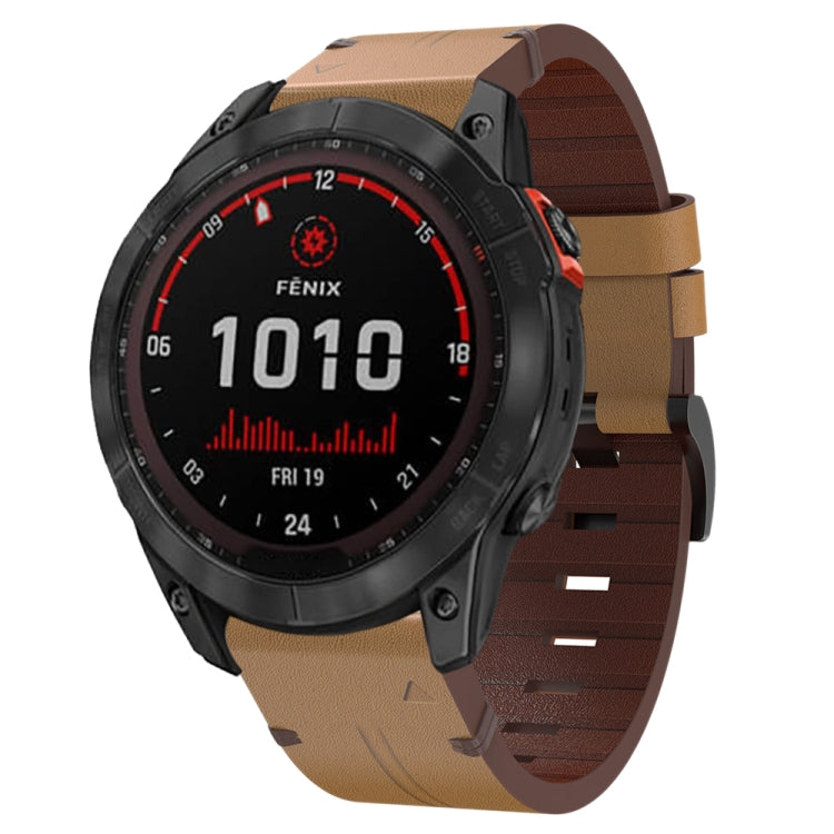 26mm Leather Steel Buckle Watch Band, For Garmin Fenix 3 HR, For Garmin Enduro, For Garmin Fenix 6X Sapphire, For Garmin Fenix 7X Solar, For Garmin Descent MK 2, For Garmin Tactix 7, For Garmin Fenix 6X, For Garmin Fenix 5X Sapphire