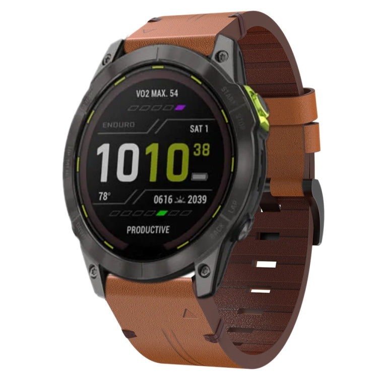 26mm Leather Steel Buckle Watch Band, For Garmin Fenix 3 HR, For Garmin Enduro, For Garmin Fenix 6X Sapphire, For Garmin Fenix 7X Solar, For Garmin Descent MK 2, For Garmin Tactix 7, For Garmin Fenix 6X, For Garmin Fenix 5X Sapphire