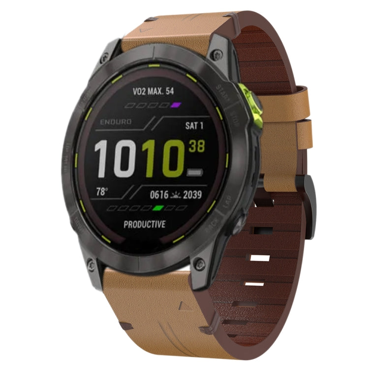 26mm Leather Steel Buckle Watch Band, For Garmin Fenix 3 HR, For Garmin Enduro, For Garmin Fenix 6X Sapphire, For Garmin Fenix 7X Solar, For Garmin Descent MK 2, For Garmin Tactix 7, For Garmin Fenix 6X, For Garmin Fenix 5X Sapphire