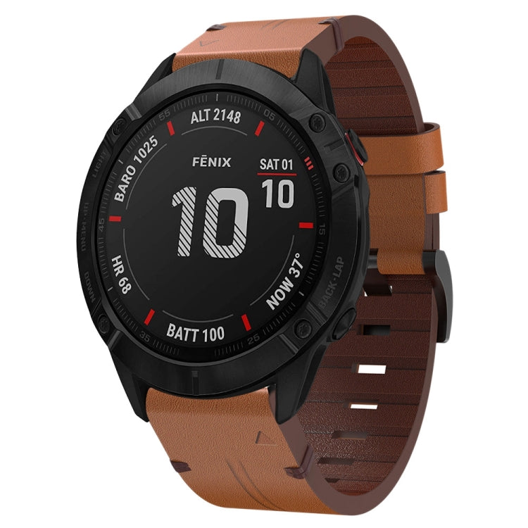 26mm Leather Steel Buckle Watch Band, For Garmin Fenix 3 HR, For Garmin Enduro, For Garmin Fenix 6X Sapphire, For Garmin Fenix 7X Solar, For Garmin Descent MK 2, For Garmin Tactix 7, For Garmin Fenix 6X, For Garmin Fenix 5X Sapphire