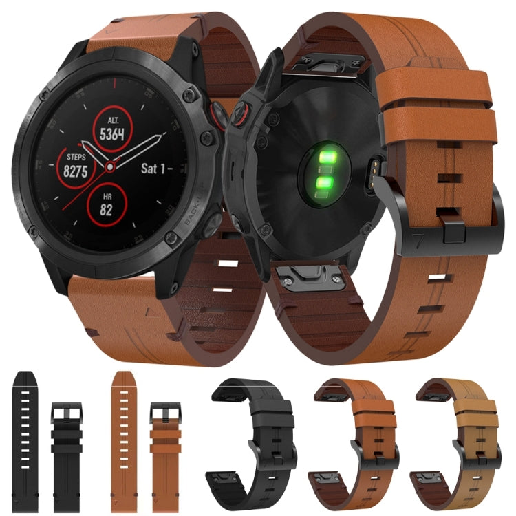 26mm Leather Steel Buckle Watch Band, For Garmin Fenix 3 HR, For Garmin Enduro, For Garmin Fenix 6X Sapphire, For Garmin Fenix 7X Solar, For Garmin Descent MK 2, For Garmin Tactix 7, For Garmin Fenix 6X, For Garmin Fenix 5X Sapphire