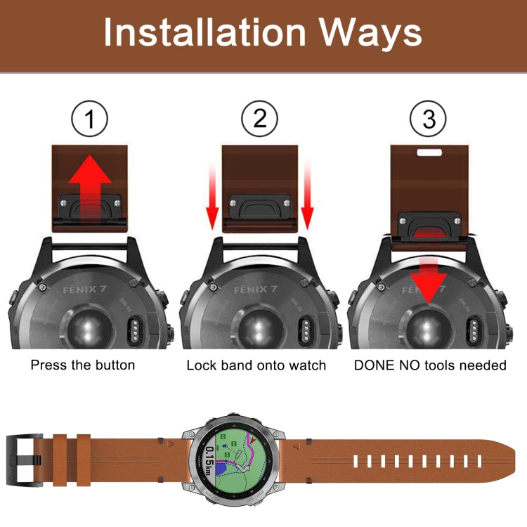 26mm Leather Steel Buckle Watch Band, For Garmin Fenix 3 HR, For Garmin Enduro, For Garmin Fenix 6X Sapphire, For Garmin Fenix 7X Solar, For Garmin Descent MK 2, For Garmin Tactix 7, For Garmin Fenix 6X, For Garmin Fenix 5X Sapphire