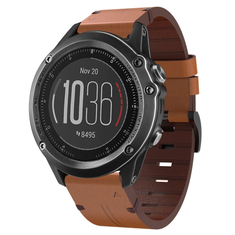 26mm Leather Steel Buckle Watch Band, For Garmin Fenix 3 HR, For Garmin Enduro, For Garmin Fenix 6X Sapphire, For Garmin Fenix 7X Solar, For Garmin Descent MK 2, For Garmin Tactix 7, For Garmin Fenix 6X, For Garmin Fenix 5X Sapphire