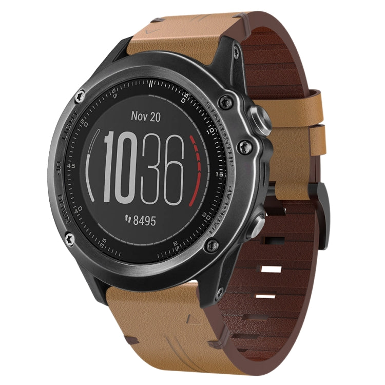 26mm Leather Steel Buckle Watch Band, For Garmin Fenix 3 HR, For Garmin Enduro, For Garmin Fenix 6X Sapphire, For Garmin Fenix 7X Solar, For Garmin Descent MK 2, For Garmin Tactix 7, For Garmin Fenix 6X, For Garmin Fenix 5X Sapphire