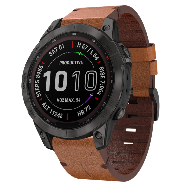 22mm Leather Steel Buckle Watch Band, For Garmin Fenix 6 GPS, For Garmin Fenix 7