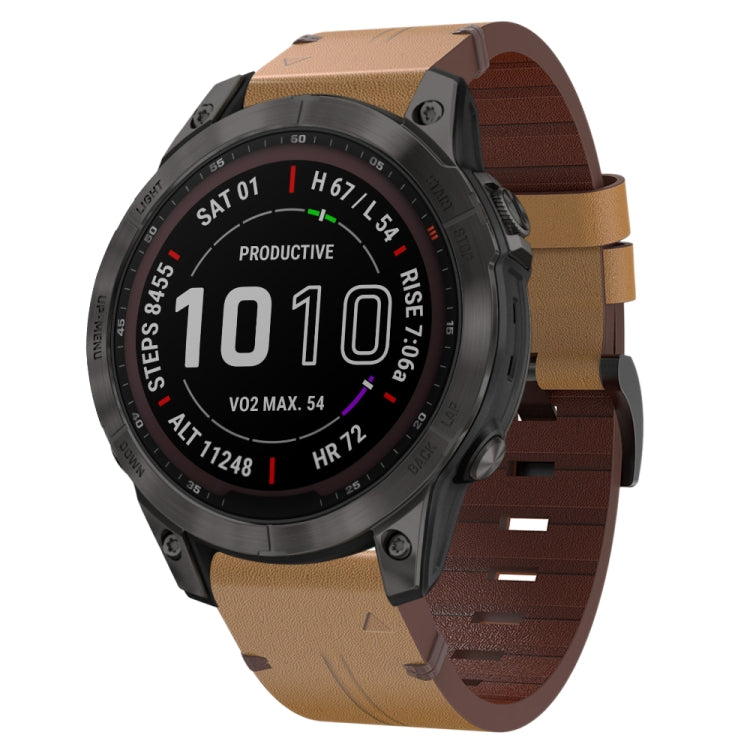 22mm Leather Steel Buckle Watch Band, For Garmin Fenix 6 GPS, For Garmin Fenix 7