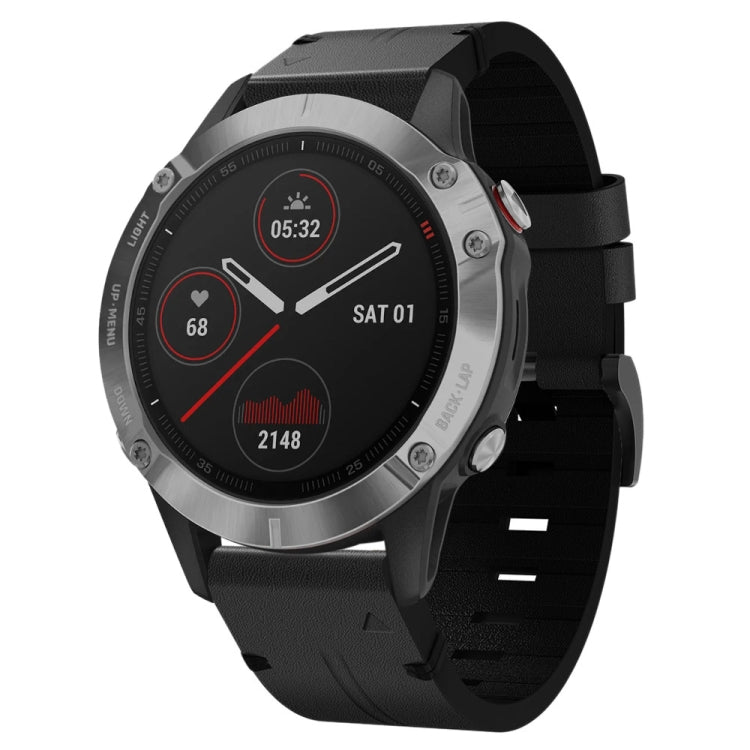 22mm Leather Steel Buckle Watch Band, For Garmin Fenix 6 GPS, For Garmin Fenix 7