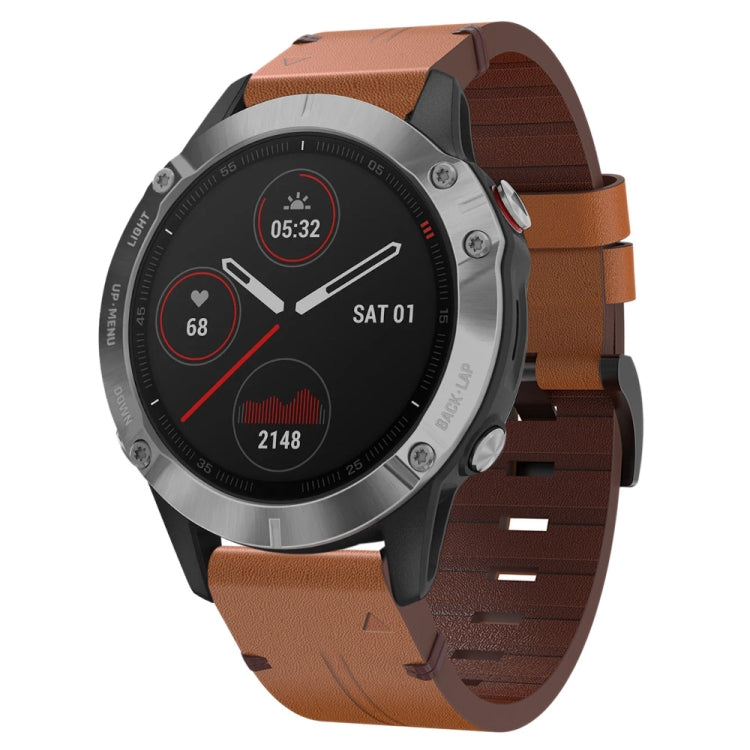 22mm Leather Steel Buckle Watch Band, For Garmin Fenix 6 GPS, For Garmin Fenix 7
