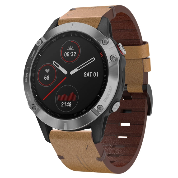 22mm Leather Steel Buckle Watch Band, For Garmin Fenix 6 GPS, For Garmin Fenix 7