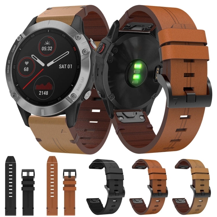 22mm Leather Steel Buckle Watch Band, For Garmin Fenix 6 GPS, For Garmin Fenix 7