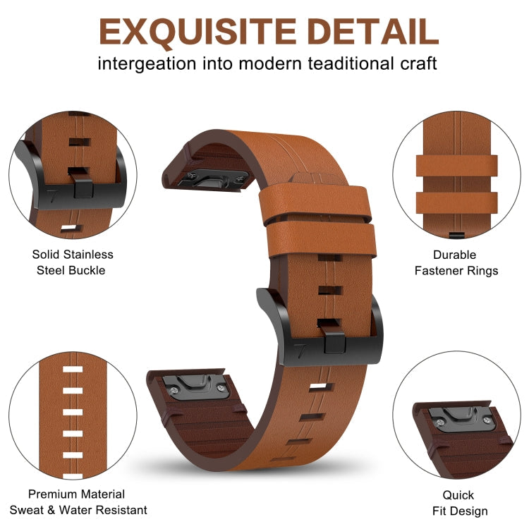 22mm Leather Steel Buckle Watch Band, For Garmin Fenix 6 GPS, For Garmin Fenix 7