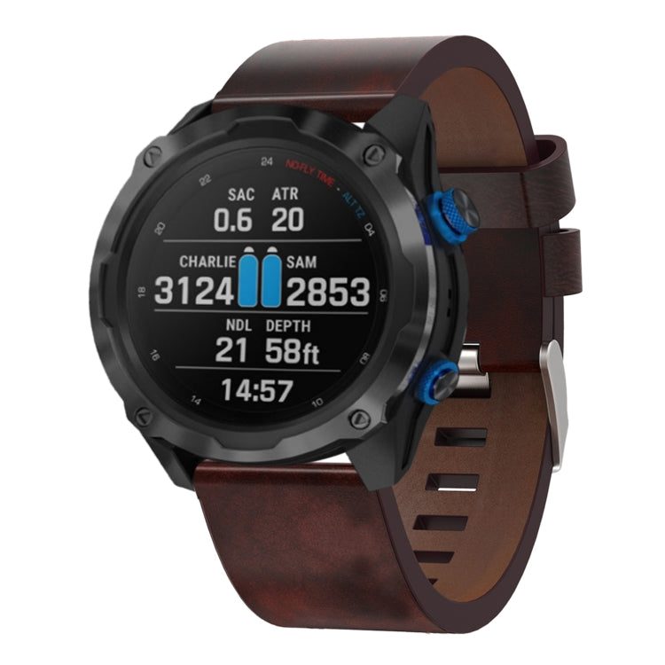 26mm Leather Steel Buckle Watch Band, For Garmin Fenix 3 HR, For Garmin Fenix 3 Sapphire, For Garmin Descent MK 2, For Garmin Descent MK 2i