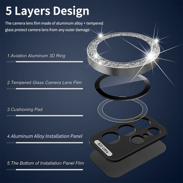 For Samsung Galaxy S23 5G / S23+ 5G ENKAY 9H Rear Camera Lens Glitter Aluminium Alloy Ring Tempered Glass Film, For Samsung Galaxy S23 5G / S23+ 5G
