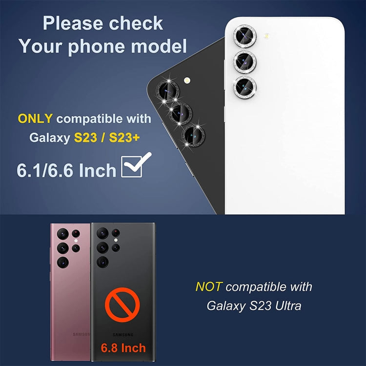 For Samsung Galaxy S23 5G / S23+ 5G ENKAY 9H Rear Camera Lens Glitter Aluminium Alloy Ring Tempered Glass Film, For Samsung Galaxy S23 5G / S23+ 5G