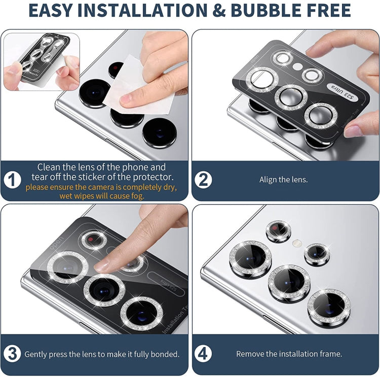 For Samsung Galaxy S23 5G / S23+ 5G ENKAY 9H Rear Camera Lens Glitter Aluminium Alloy Ring Tempered Glass Film, For Samsung Galaxy S23 5G / S23+ 5G