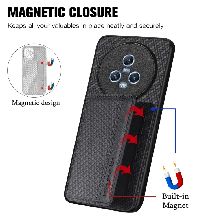 Carbon Fiber Magnetic Card Wallet Bag Phone Case, For Honor Magic5, For Honor X7A, For Honor X8A, For Honor X9A