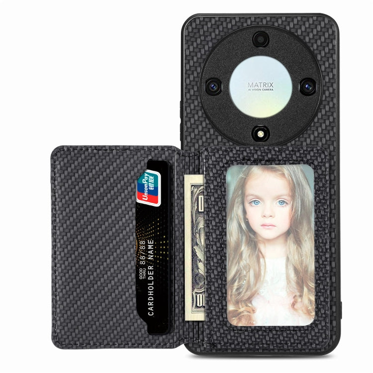 Carbon Fiber Magnetic Card Wallet Bag Phone Case, For Honor Magic5, For Honor X7A, For Honor X8A, For Honor X9A