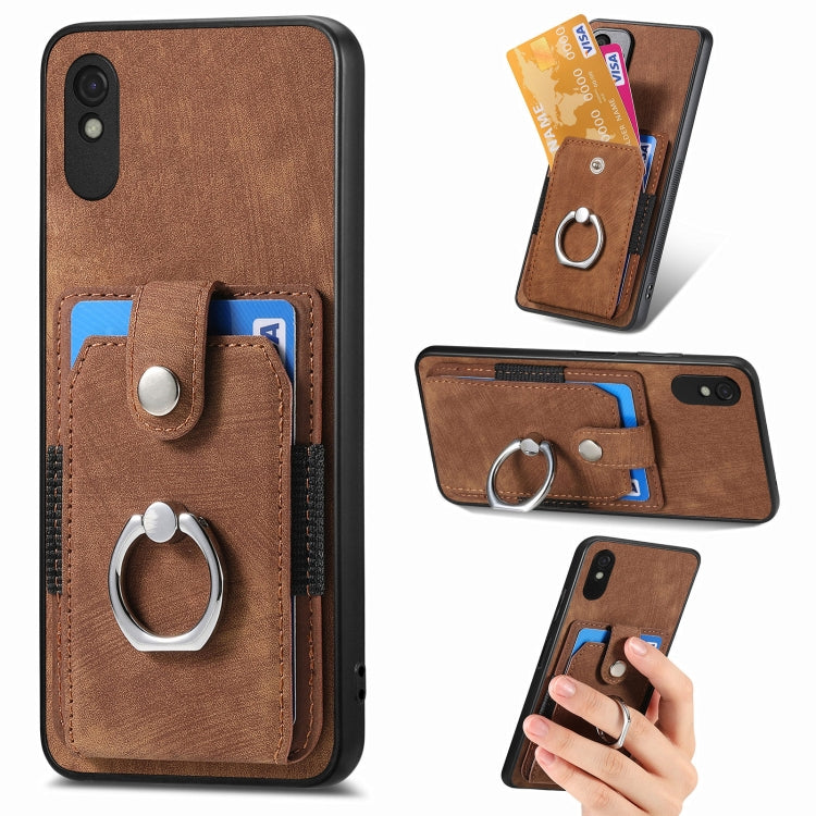 Retro Skin-feel Ring Card Wallet Phone Case, For Xiaomi Poco X5 Pro, For Xiaomi Redmi 9A