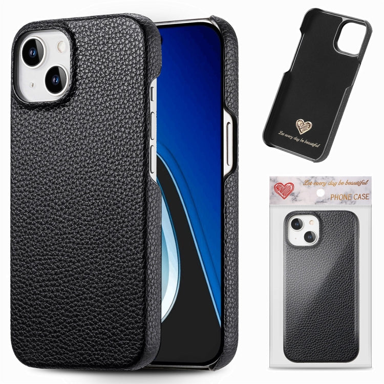Litchi Oil Edge Leather Back Phone Case, For iPhone 15 Pro, For iPhone 15 Plus