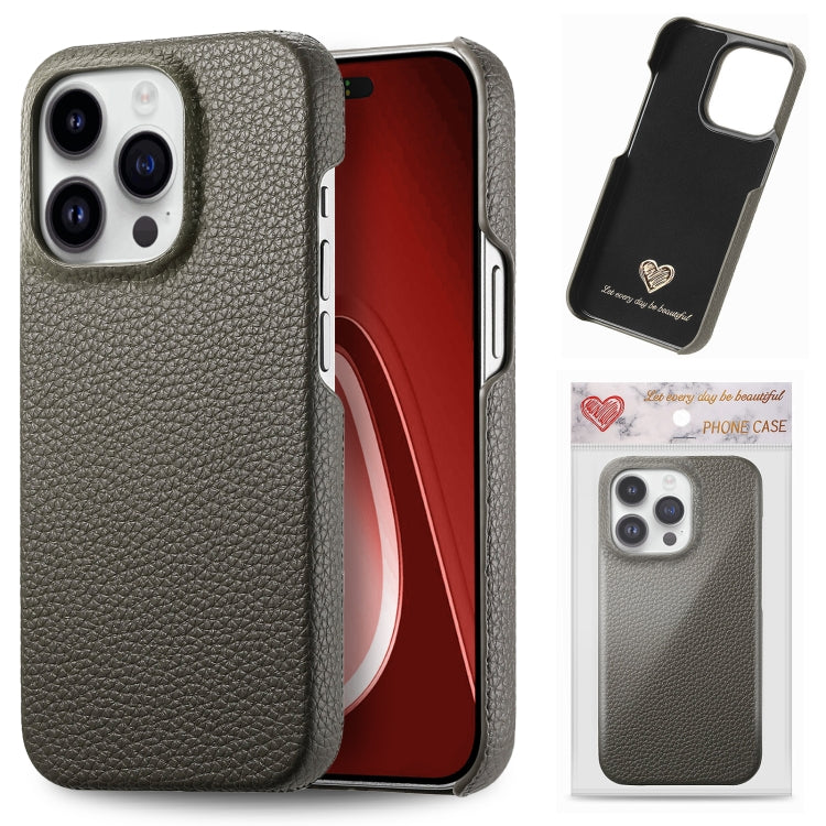 Litchi Oil Edge Leather Back Phone Case, For iPhone 15 Pro, For iPhone 15 Plus