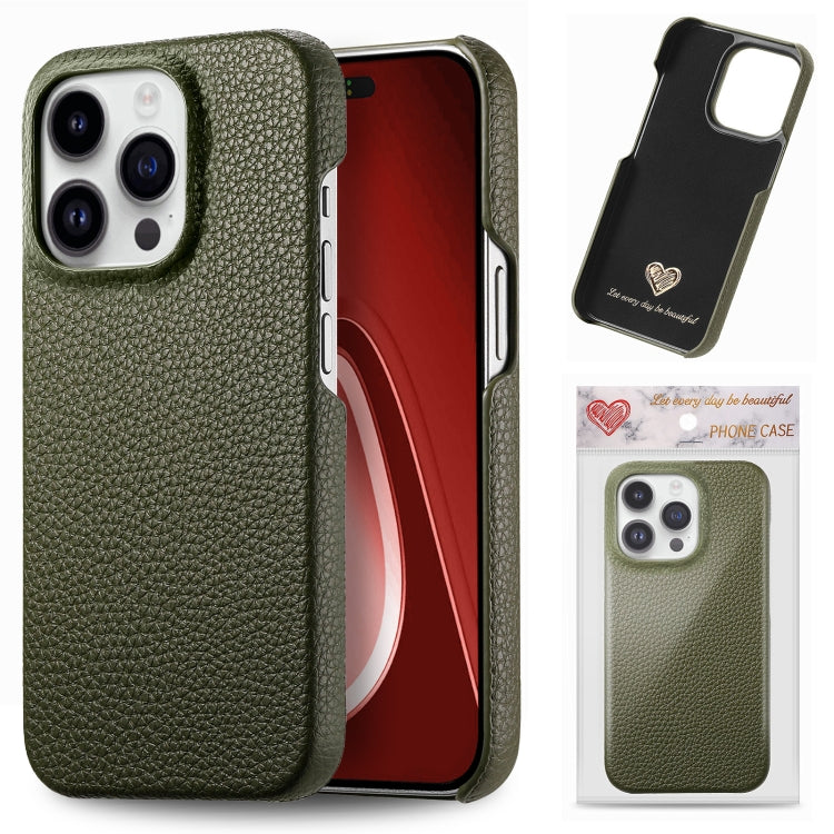 Litchi Oil Edge Leather Back Phone Case, For iPhone 15 Pro, For iPhone 15 Plus