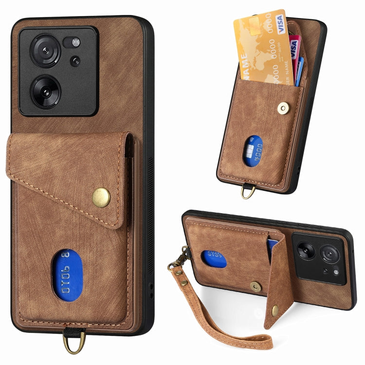 Retro Card Wallet Fold Leather Phone Case with Strap, For Xiaomi Redmi Note 13 Pro 5G, For Xiaomi 13T / 13T Pro