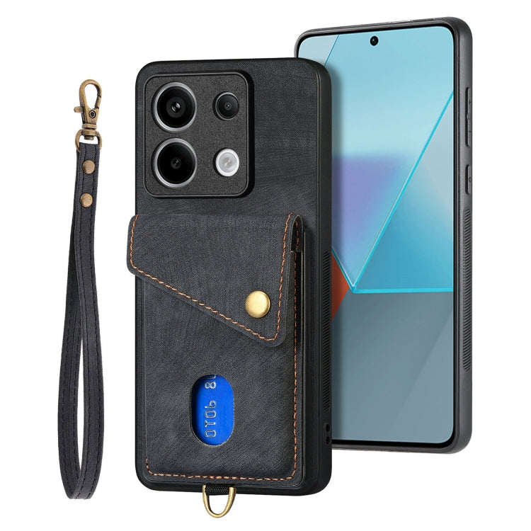 Retro Card Wallet Fold Leather Phone Case with Strap, For Xiaomi Redmi Note 13 Pro 5G, For Xiaomi 13T / 13T Pro