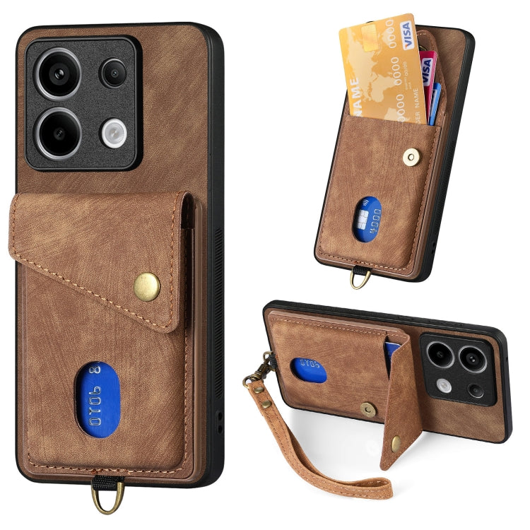 Retro Card Wallet Fold Leather Phone Case with Strap, For Xiaomi Redmi Note 13 Pro 5G, For Xiaomi 13T / 13T Pro