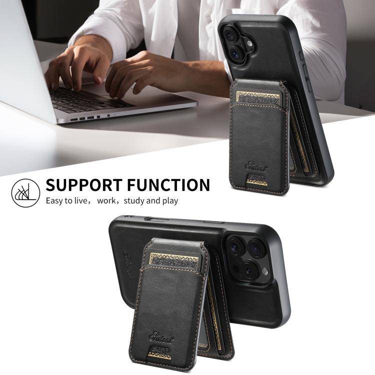 Suteni H15 MagSafe Oil Eax Leather Detachable Wallet Back Phone Case, For iPhone 12 Pro, For iPhone 17e / 16e