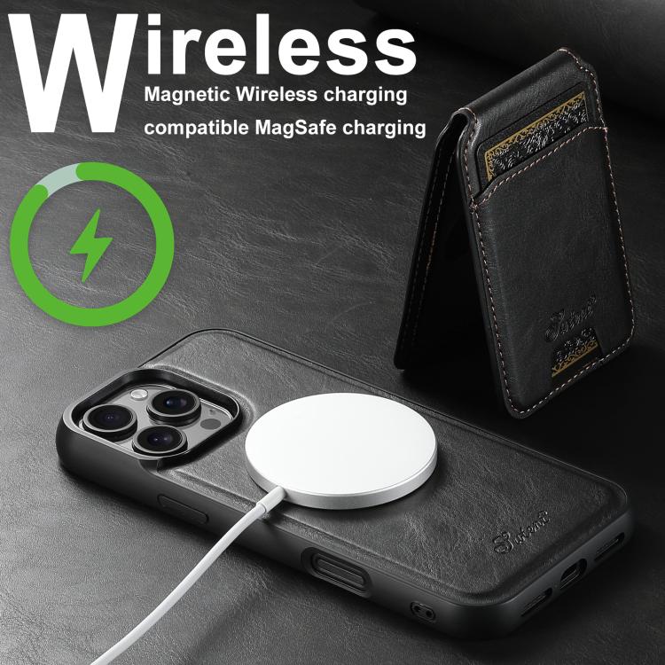 Suteni H15 MagSafe Oil Eax Leather Detachable Wallet Back Phone Case, For iPhone 12 Pro, For iPhone 17e / 16e