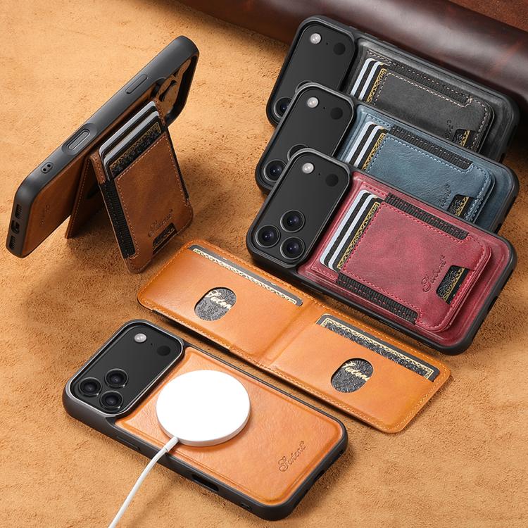 Suteni H17 Oil Eax Leather MagSafe Detachable Wallet Phone Case, For iPhone 16 Pro, For iPhone 16 Plus, For iPhone 16, For iPhone 15 Pro Max