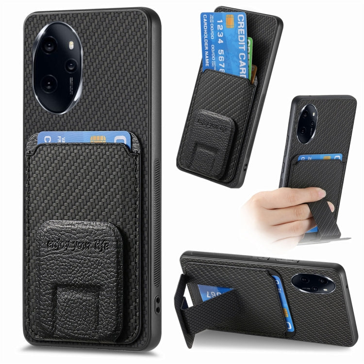 Carbon Fiber Card Bag Fold Stand Phone Case, For Honor Magic7 Pro, For Honor Magic6 Pro, For Honor 100 Pro 5G, For Honor 100 5G