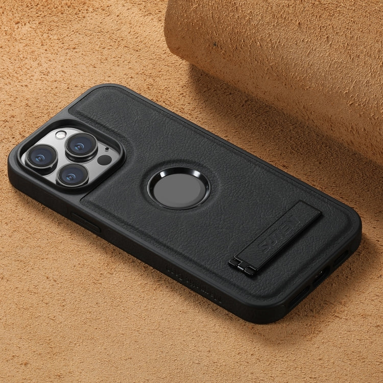 Suteni G2 Magsafe Litchi Texture Leather Back Phone Case with Holder, For iPhone 14, For iPhone 14 Pro, For iPhone 14 Pro Max, For iPhone 13 Pro Max, For iPhone 13 Pro, For iPhone 13, For iPhone 12, For iPhone 12 Pro Max