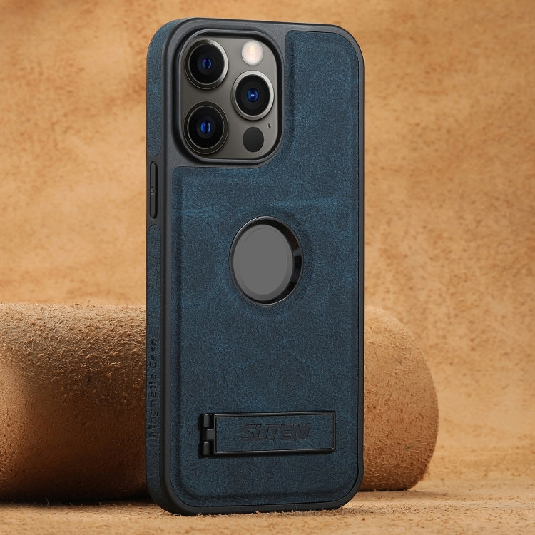 Suteni G2 Magsafe Litchi Texture Leather Back Phone Case with Holder, For iPhone 14, For iPhone 14 Pro, For iPhone 14 Pro Max, For iPhone 13 Pro Max, For iPhone 13 Pro, For iPhone 13, For iPhone 12, For iPhone 12 Pro Max
