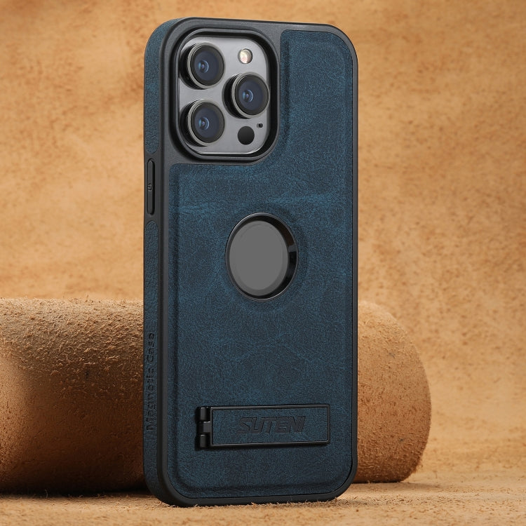 Suteni G2 Magsafe Litchi Texture Leather Back Phone Case with Holder, For iPhone 18, For iPhone 18 Pro, For iPhone 18 Pro Max, For iPhone 17 Pro Max, For iPhone 17 Pro, For iPhone 17, For iPhone Air, For iPhone 16 Pro Max