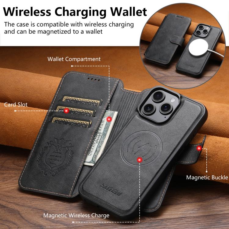 Suteni Q05 2-in-1 Multi-function Detachable Wallet MagSafe Phone Case, For iPhone 16 Pro, For iPhone 16 Plus, For iPhone 16, For iPhone 15 Pro Max, For iPhone 15 Pro, For iPhone 15 Plus, For iPhone 15, For iPhone 14 Plus