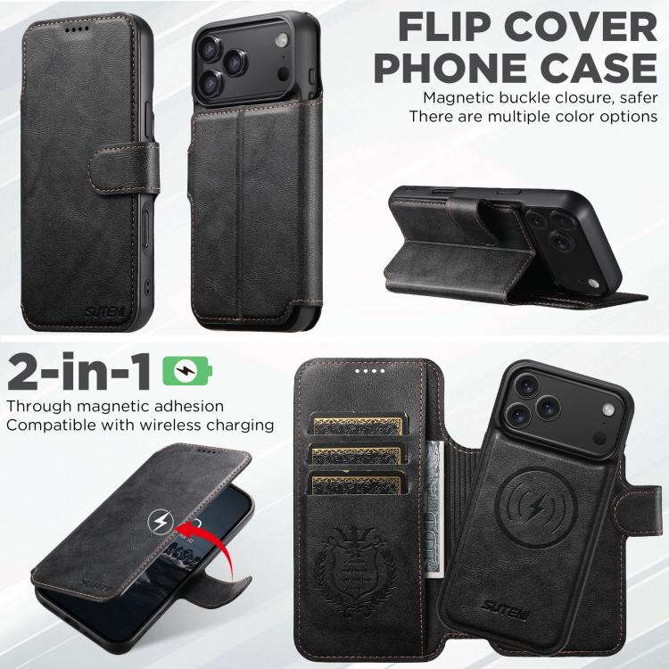 Suteni Q05 2-in-1 Multi-function Detachable Wallet MagSafe Phone Case, For iPhone 18, For iPhone 18 Pro, For iPhone 18 Pro Max, For iPhone 17 Pro Max, For iPhone 17 Pro, For iPhone 17, For iPhone 17 Air, For iPhone 16 Pro Max