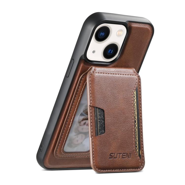 Suteni M3 Card Bag MagSafe Cowhide Texture Leather Phone Case, For iPhone 16 Pro, For iPhone 16 Plus, For iPhone 16, For iPhone 15 Pro Max, For iPhone 15 Pro, For iPhone 15 Plus, For iPhone 15, For iPhone 14 Plus