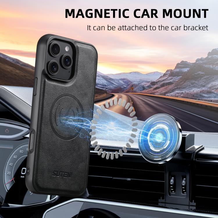 Suteni G5 Cowhide Leather MagSafe Magnetic Phone Case, For iPhone 14, For iPhone 14 Pro, For iPhone 14 Pro Max, For iPhone 13 Pro Max, For iPhone 13 Pro, For iPhone 13, For iPhone 12, For iPhone 12 Pro Max