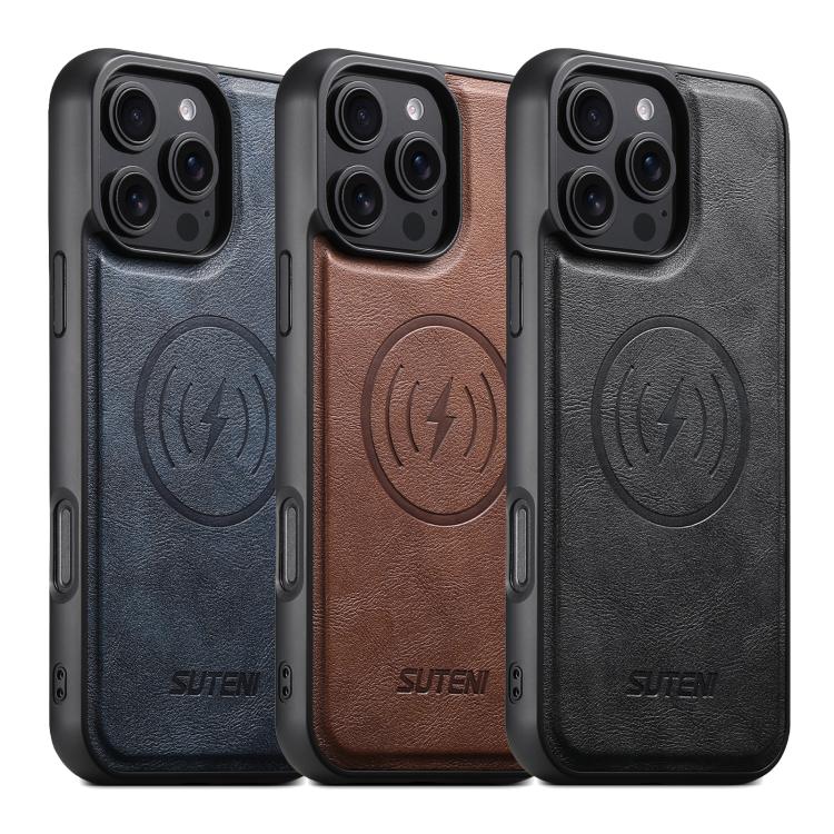 Suteni G5 Cowhide Leather MagSafe Magnetic Phone Case, For iPhone 14, For iPhone 14 Pro, For iPhone 14 Pro Max, For iPhone 13 Pro Max, For iPhone 13 Pro, For iPhone 13, For iPhone 12, For iPhone 12 Pro Max