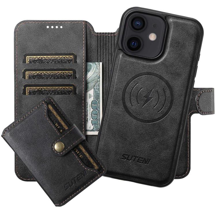 Suteni Q05S1 3-in-1 Detachable Wallet MagSafe Leather Phone Case, For iPhone 14, For iPhone 14 Pro, For iPhone 14 Pro Max, For iPhone 13 Pro Max, For iPhone 13 Pro, For iPhone 13, For iPhone 12, For iPhone 12 Pro Max