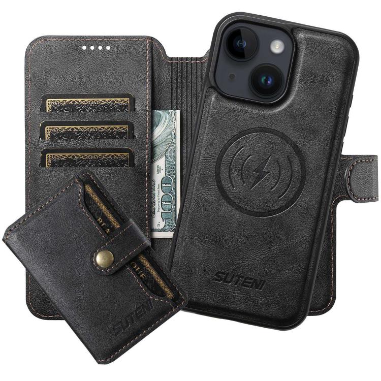 Suteni Q05S1 3-in-1 Detachable Wallet MagSafe Leather Phone Case, For iPhone 14, For iPhone 14 Pro, For iPhone 14 Pro Max, For iPhone 13 Pro Max, For iPhone 13 Pro, For iPhone 13, For iPhone 12, For iPhone 12 Pro Max